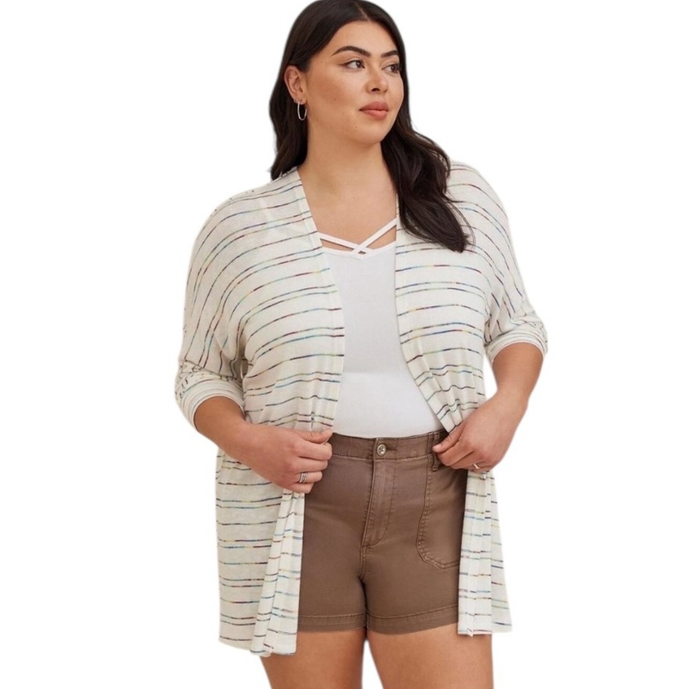 Torrid White Multicolor Stripe Cardigan Open Front Dolman Sleeve Women Size 3